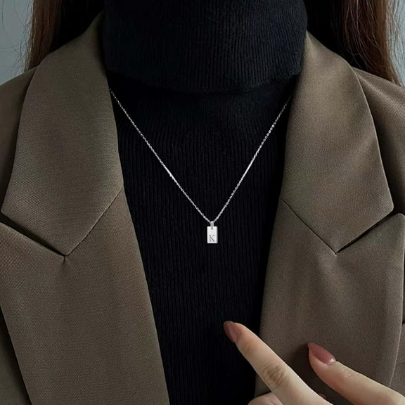 Silver Initial Necklaces For Women Trendy Name Letter Necklace Cute Initial Tag Pendant Necklace Dainty Alphabet Personalized Silver Jewelry[o7500]