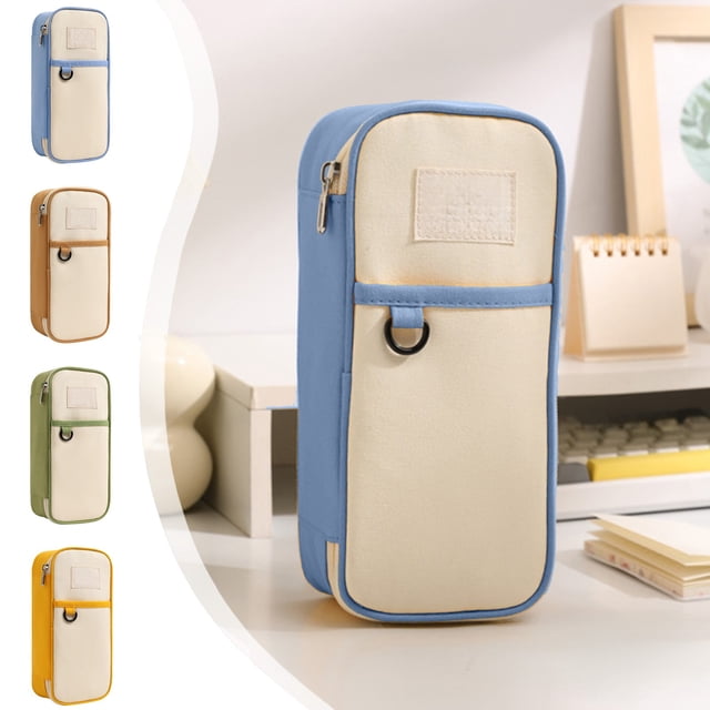 Estuche de lienzo de gran capacidad | Bolsa de papelería multifuncional para colgar cuerda | Organizador de una sola capa | Resistente al agua, 22x10x6cm, azul/café/verde/amarillo