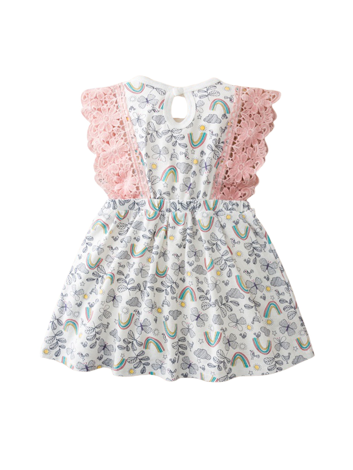 Loalirando Summer Toddler Baby Girls Ruffles Sleeve Flowers Print Bowknot A-line Sundress Tutu Skirts Party Dress One-Piece Outfits