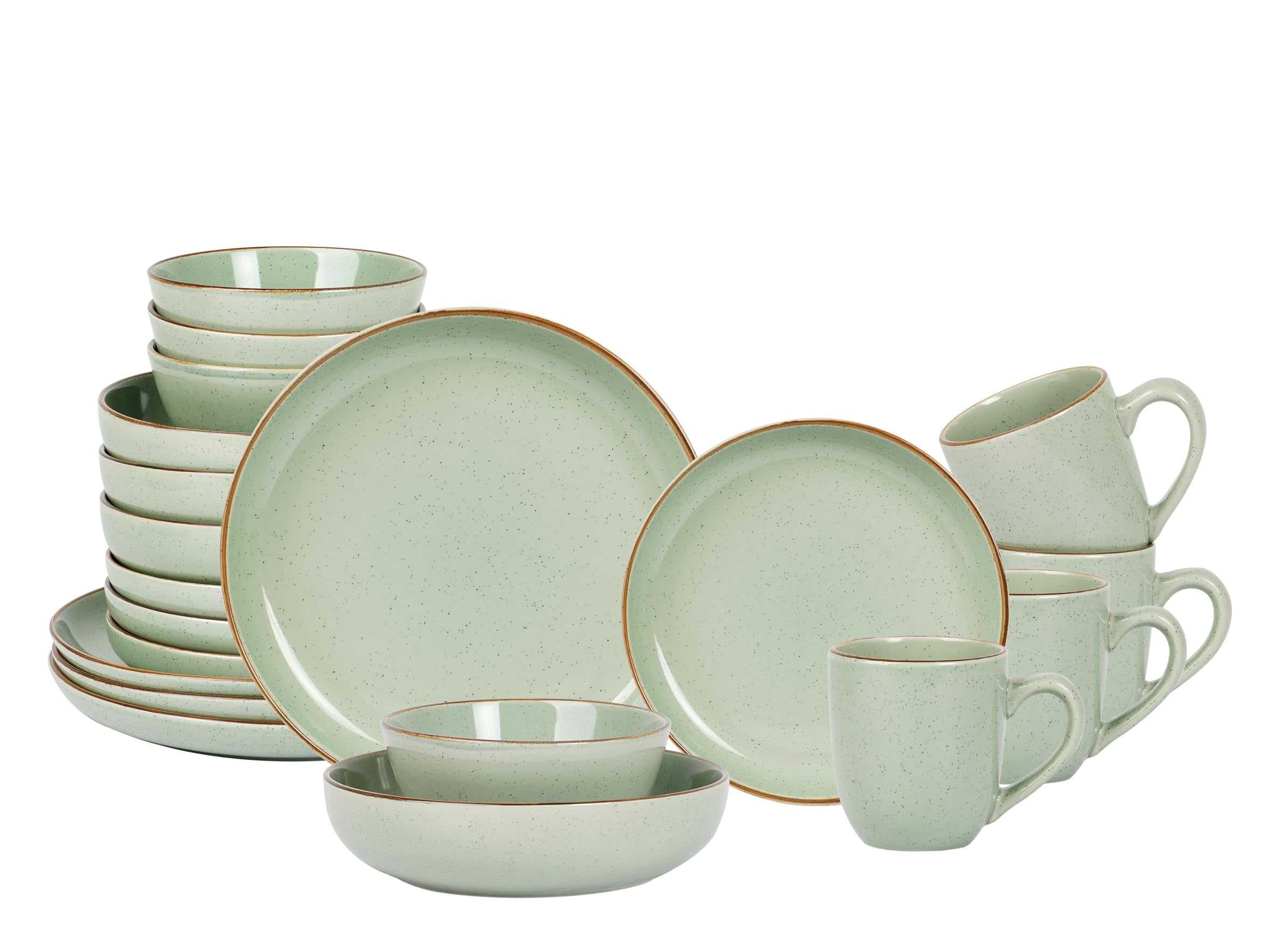 Eur-Nordic Shape Raising Rim 20pc Dinnerware Set, Shiny Glaze Green with Speckle Effect