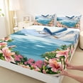 thumbnail image 5 of Manfei Scenic Heron Queen Sheet Sets for Girls Women, Mountain Lake Bed Set, Blue Pink Green 4pcs, 1 Flat Sheet, 1 Fitted Sheet and 2 Pillowcases, 5 of 6