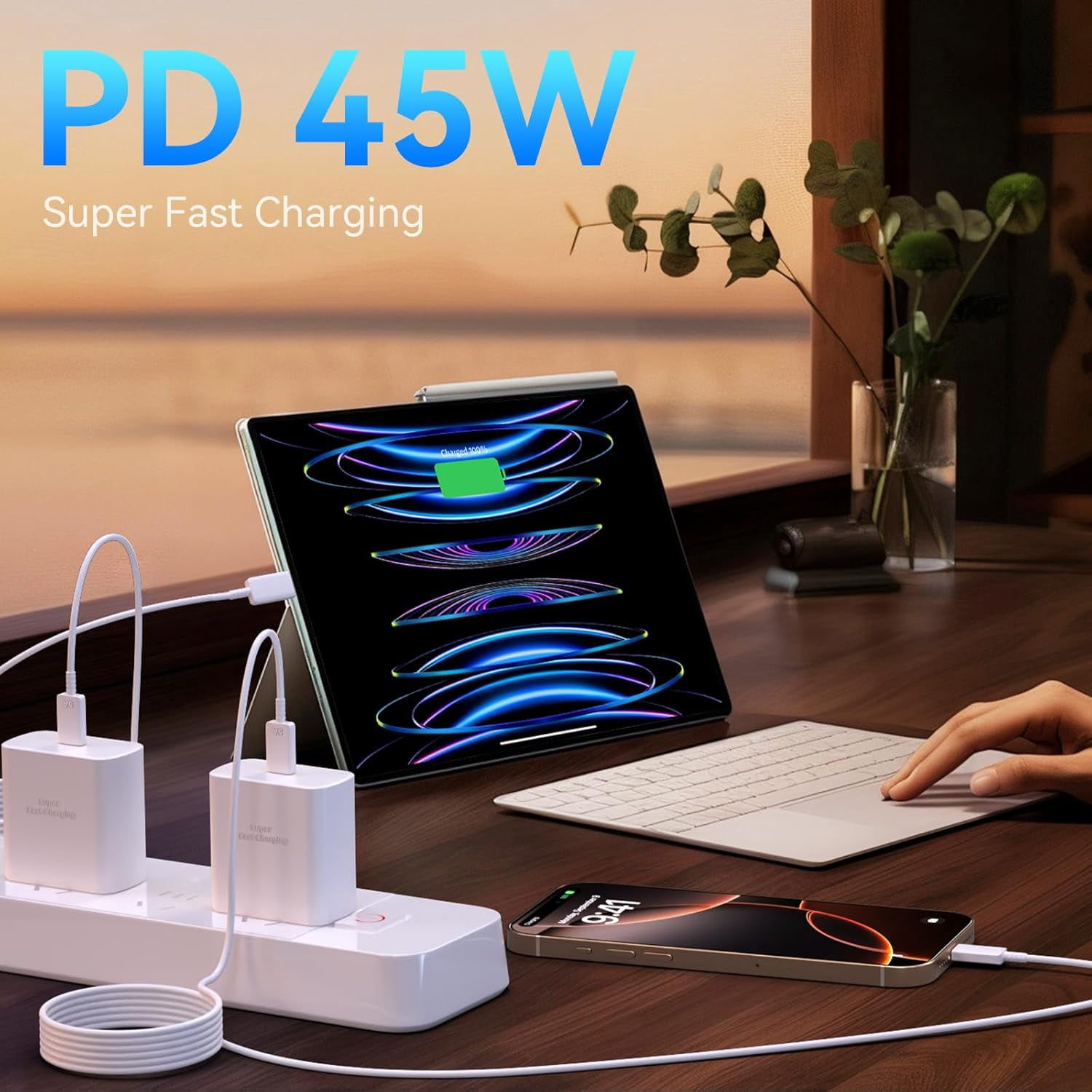 45W USB C Fast Charger for Google Pixel 9/9 Pro/9 Pro XL/9 Pro Fold/8/8a/8 Pro/7/7a/7 Pro/6/5/4/3 XL, 2-Pack 45 Watt Type C Super Fast Charging Wall Charger Block with [6FT+10FT] Long Pixel Cable