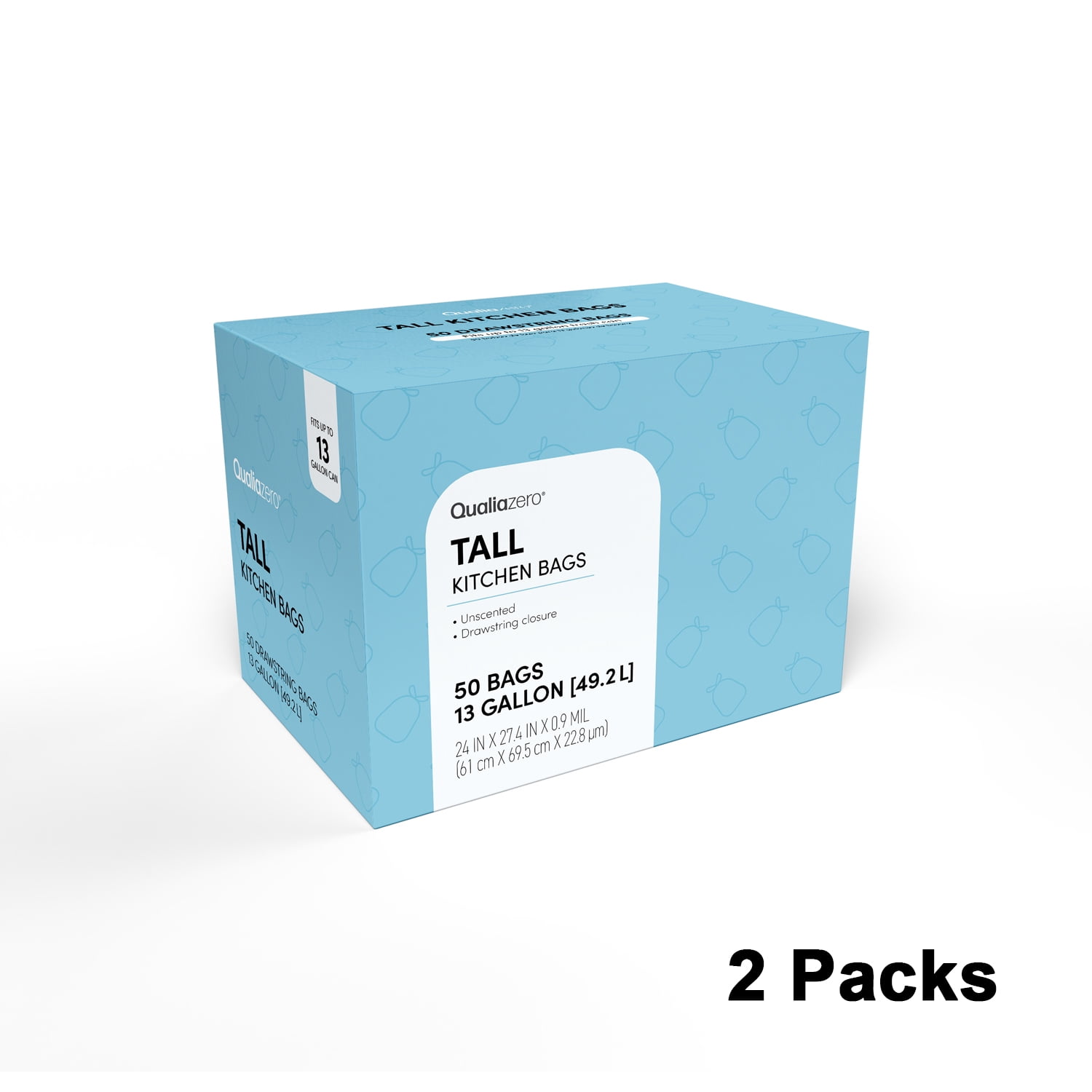 Qualiazero Unscented 13 Gallon Drawstring Trash Bag, 100 Pack