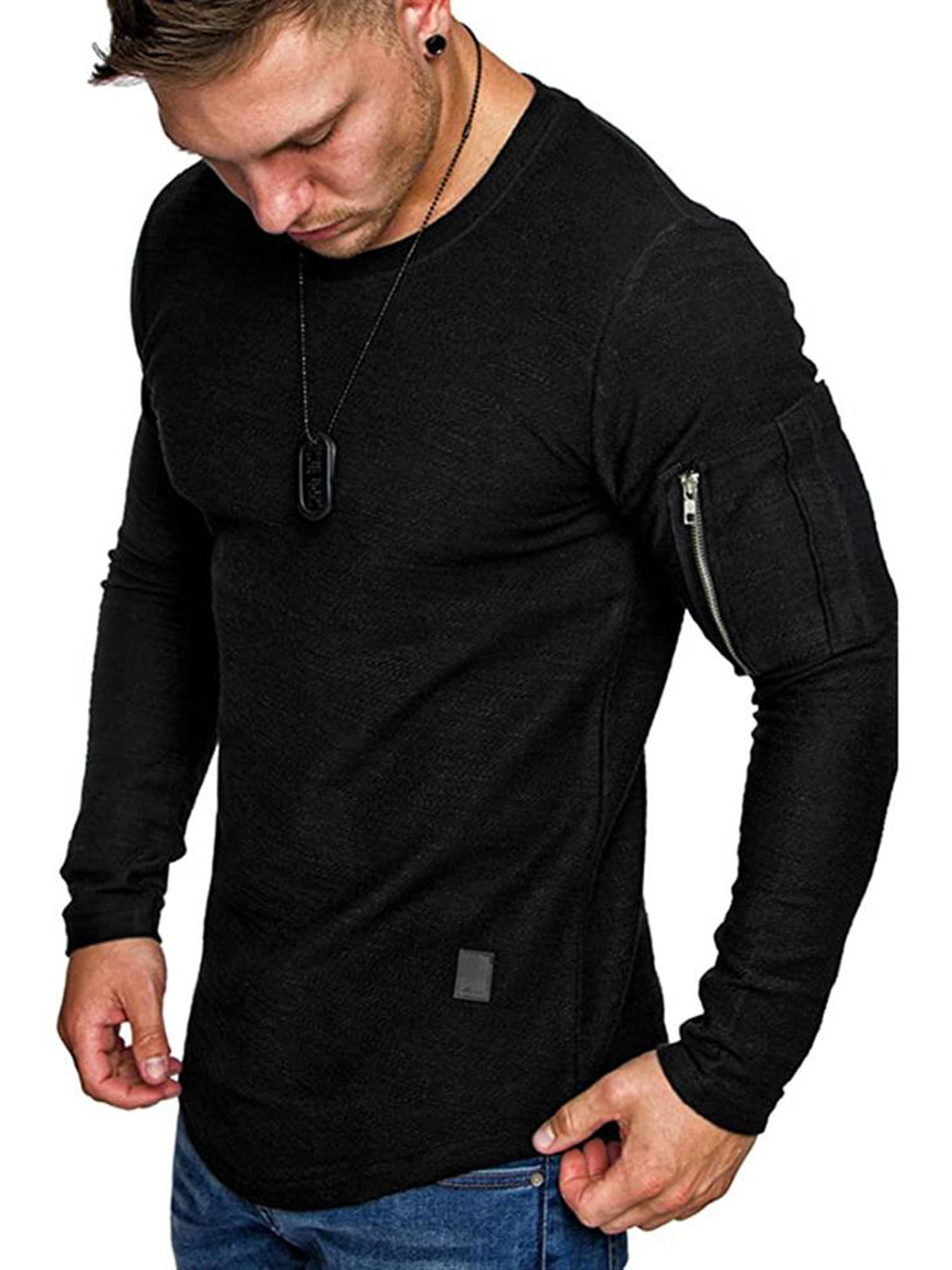 Big and Tall Mens T Shirts Long Sleeve Crew Neck Side Sleeve Pockets Breathable Tops Blouse Pullover Jumper Sweatshirts 