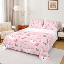 Castle Fairy Kids Children Xmas Snowman Twin Sheet Sets 3pcs,Merry Christmas Twin Fitted Sheet Microfiber,Happy New Year Breathable Flat Sheet,Ultra Soft Home Decor