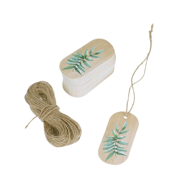 CIMAXIC birthday 50pcs Hawaii Gift Hanging Tag Creative Green Leaves Pattern Present Gift Labels Party Supplies for Hawaii Luau Tropical Party Birthday Wedding (with Hemp Rope)