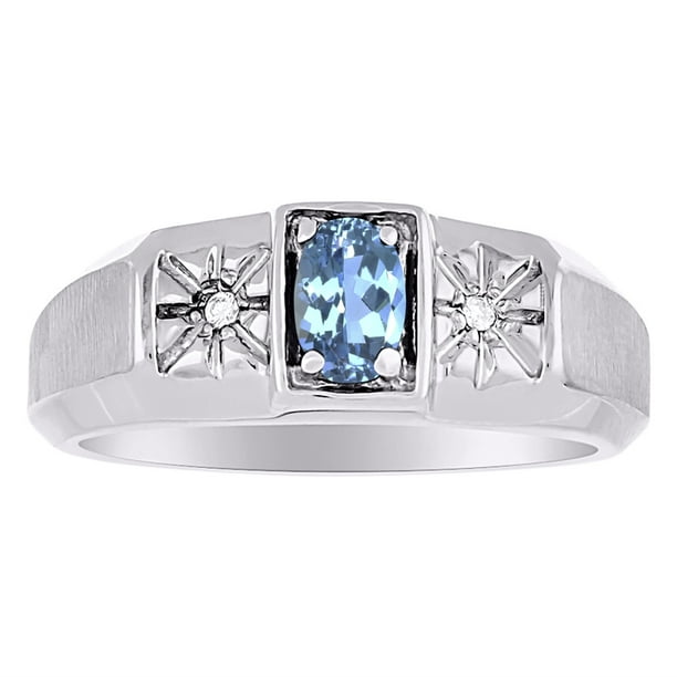 Rylos Mens Diamond & Blue Topaz Ring 14K Yellow or 14K White Gold