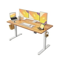 DESINO 60Inch Electric Height Adjustable Standing Desk, Splice Board Electric Stand up Desk Home Office, Computer Desk Memory Preset, Light Rustic Brown