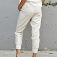 thumbnail image 5 of Wycnly Cropped Pants for Women Womens Jogger Pants Casual Solid Drawstring Elastic Waist Cropped Trousers Summer Vintage Cotton Linen Plus Size Pants with Pocket, 5 of 7