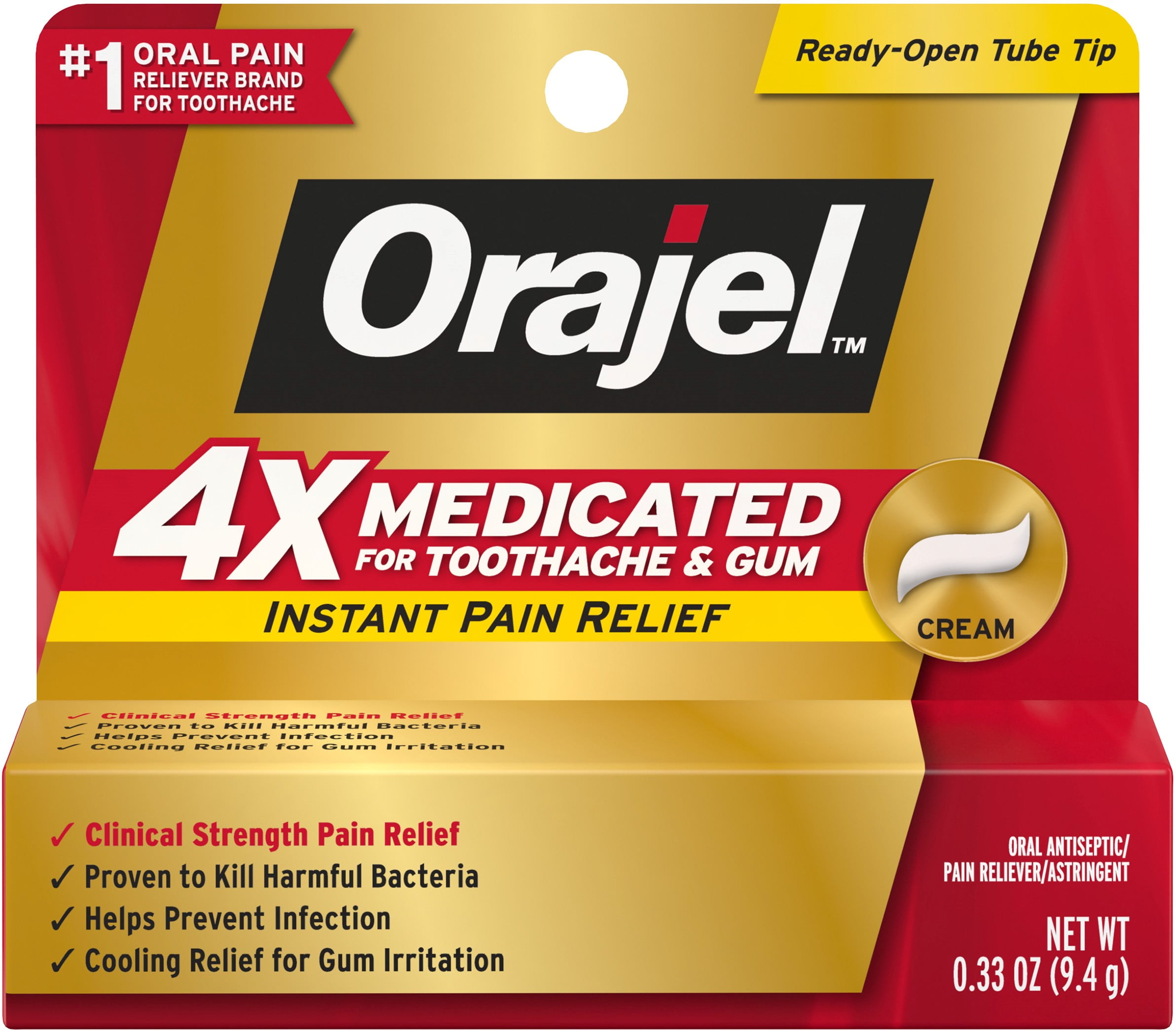 Orajel 4x Medicated for Toothache-Gum Cream, 0.33 oz (Pack of 2)