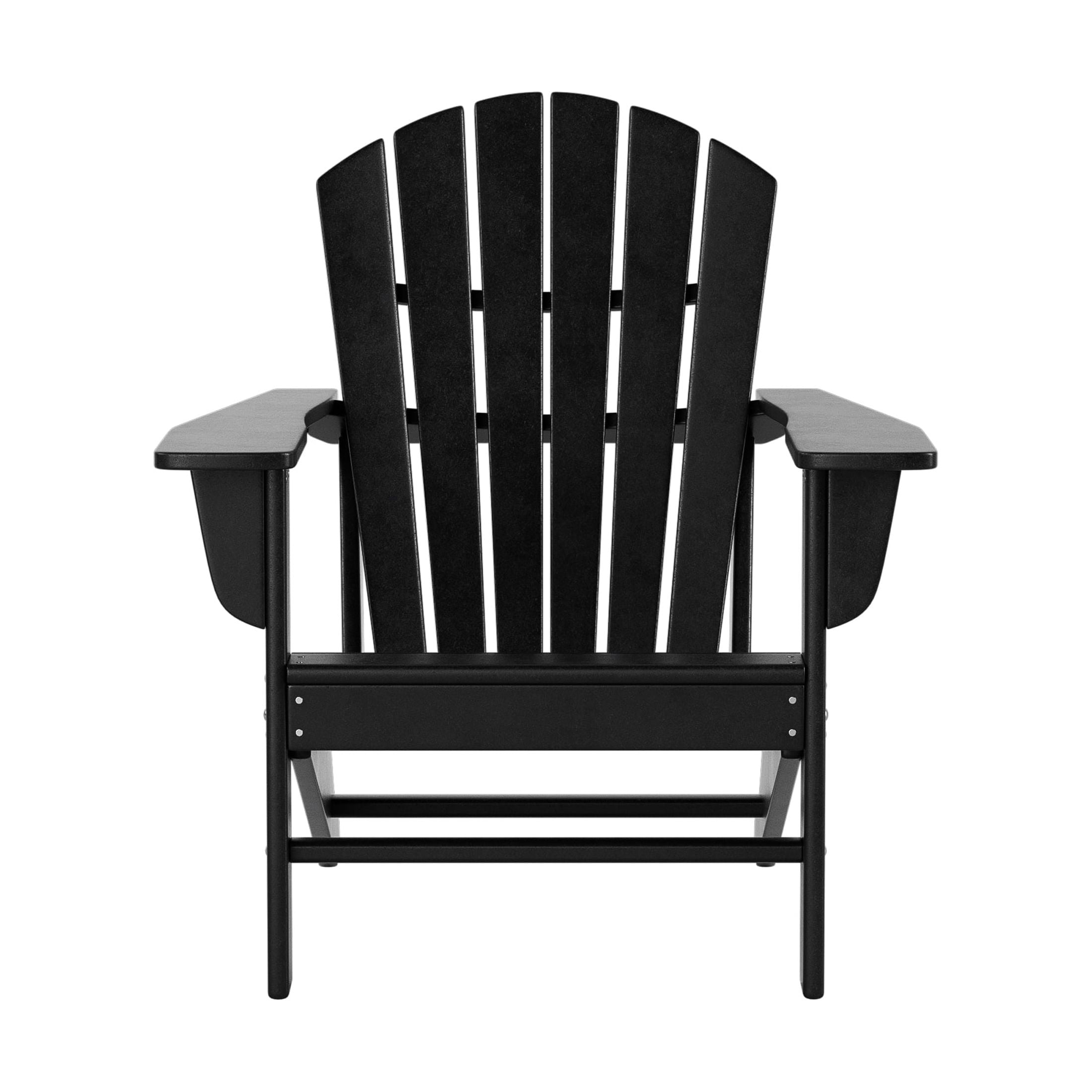 WestinTrends Dylan Adirondack Chairs Set of 2, All Weather Poly Lumber Outdoor Patio Chairs, Seashell Slat Curved Back, Widen Seat Armrest, Color Stay, Imitation Wood Texture, Black