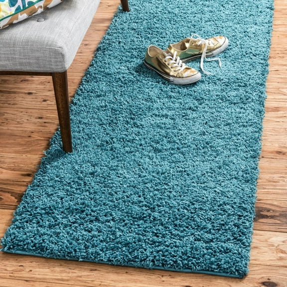 Unique Loom Solid Shag Collection Area Rug (2' 7" x 19' 8" Runner Deep Aqua Blue)