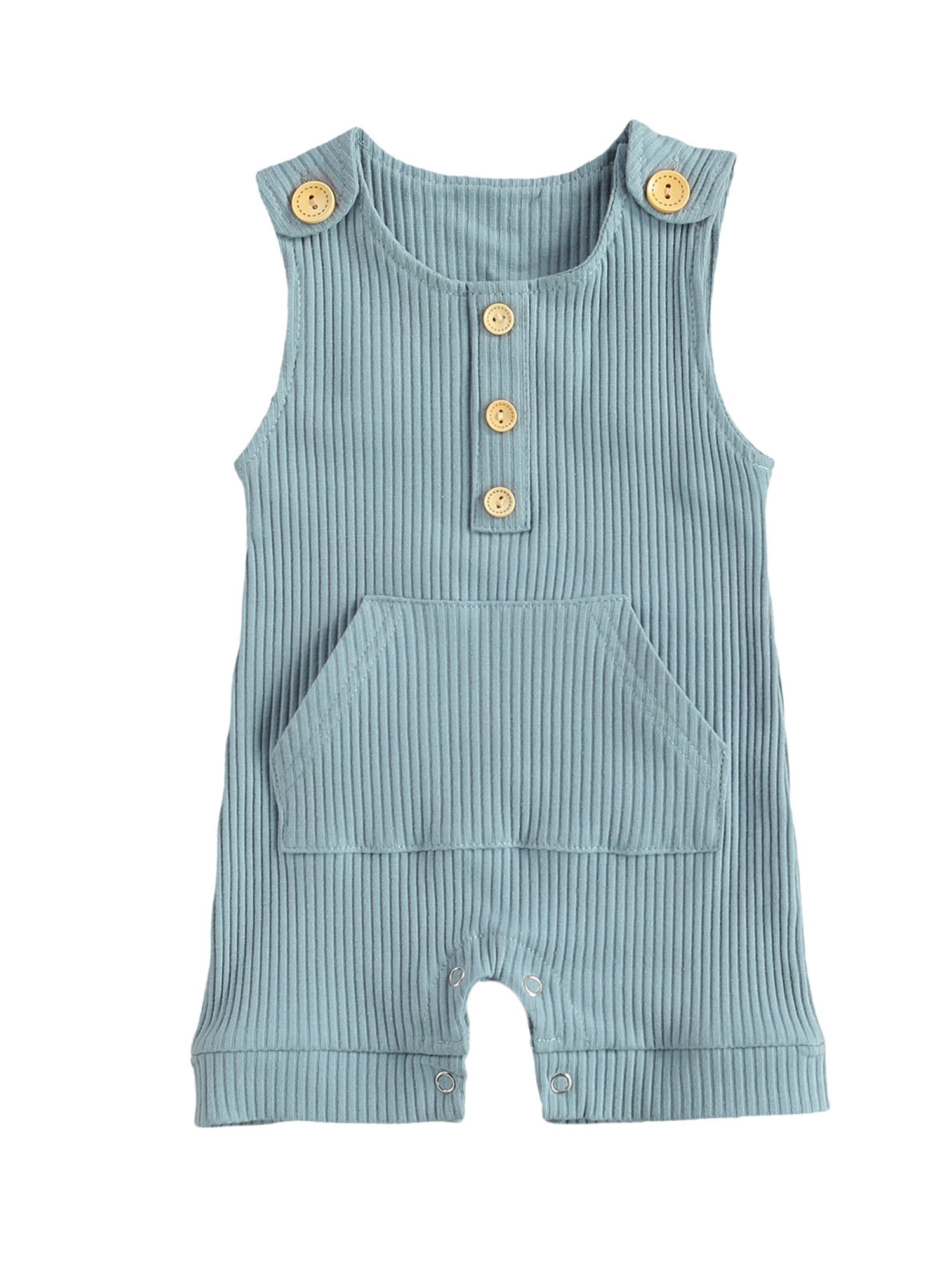 Seyurigaoka One Piece Outfits Baby Grey Striped Rompers with Button Kids Sleeveless Playsuit Jumpsuits Pants Cotton Clothing 