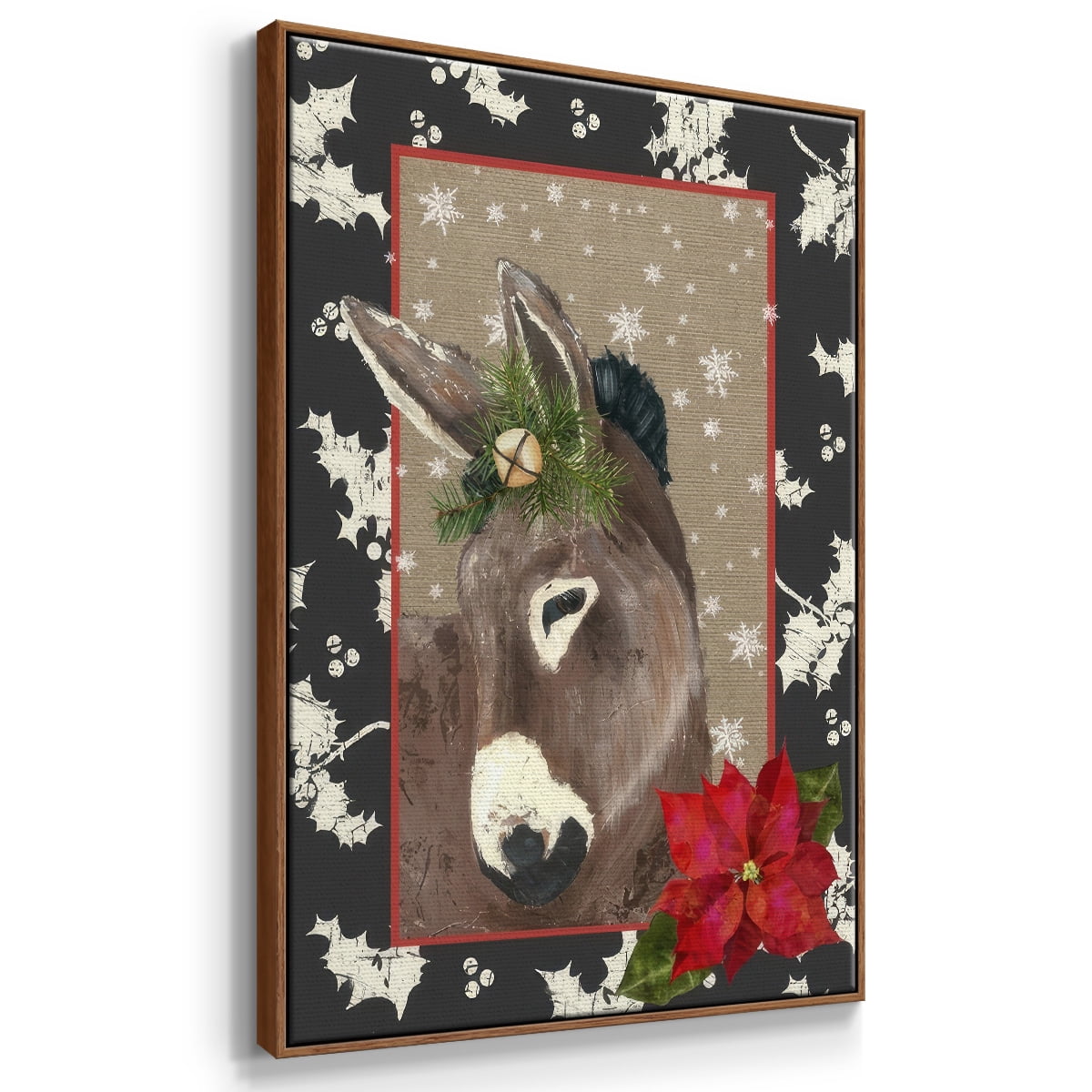 County Christmas Farm III - Framed Gallery Wrapped Holiday Canvas - 17 x 25 - Rosewood Frame