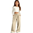 thumbnail image 6 of Girls Cotton Linen Pants for Girls Wide Leg Drawstring Pant Casual Summer Beach Sweatpants Palazzo Flowy Boho Dress Trousers, 6 of 8