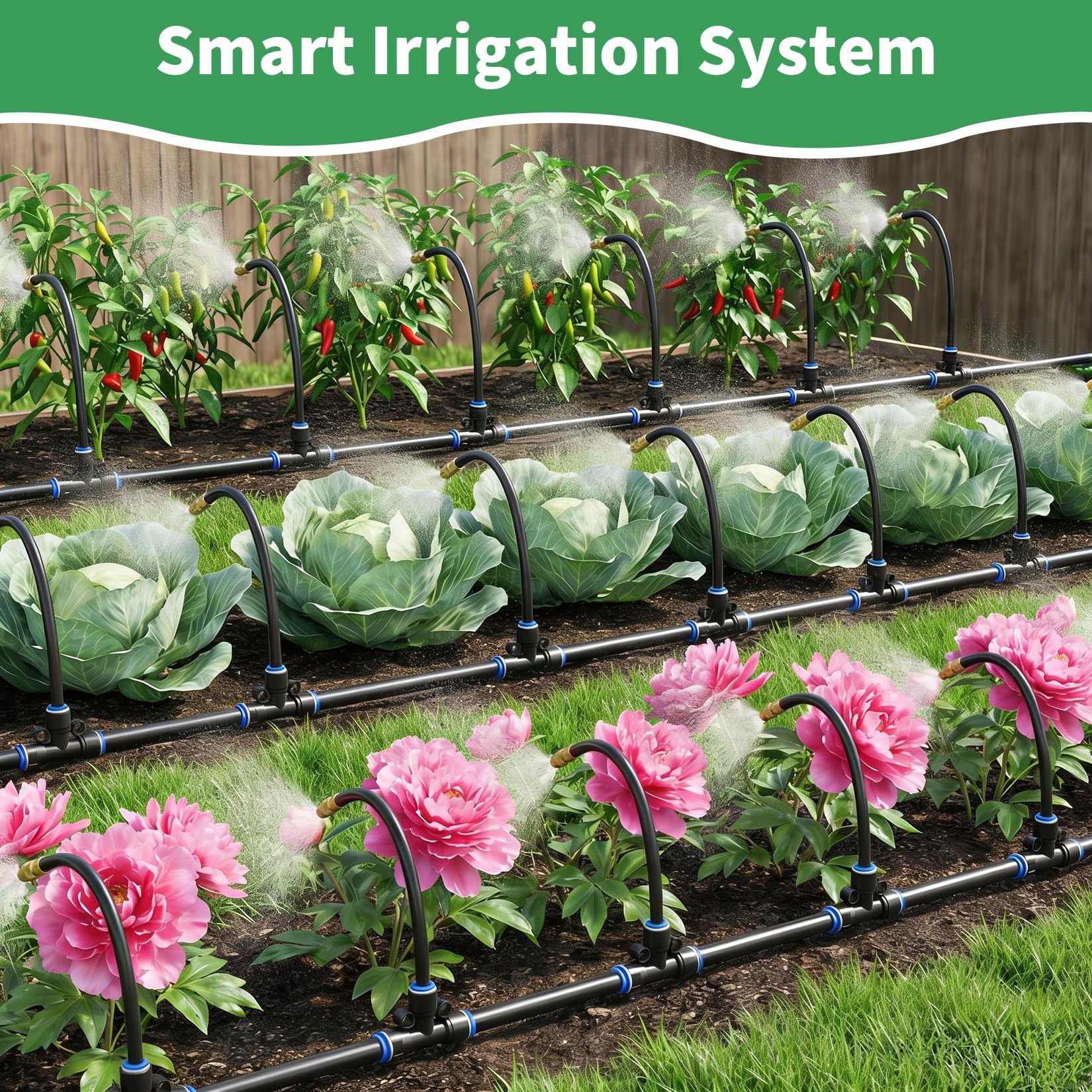 98ft Drip Irrigation System – 1/4" Adjustable Atomizing Sprinklers – Automatic Watering Kit – Durable PVC Tubing – Easy DIY Installation – Ideal for Garden, Lawn, Greenhouse, Raised Beds