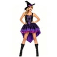 thumbnail image 2 of Women's Black & Purple Witch Halloween Costume, High Low Tutu Dress with Witch Hat and Lace Gloves for Halloween Party Cosplay, 2 of 5