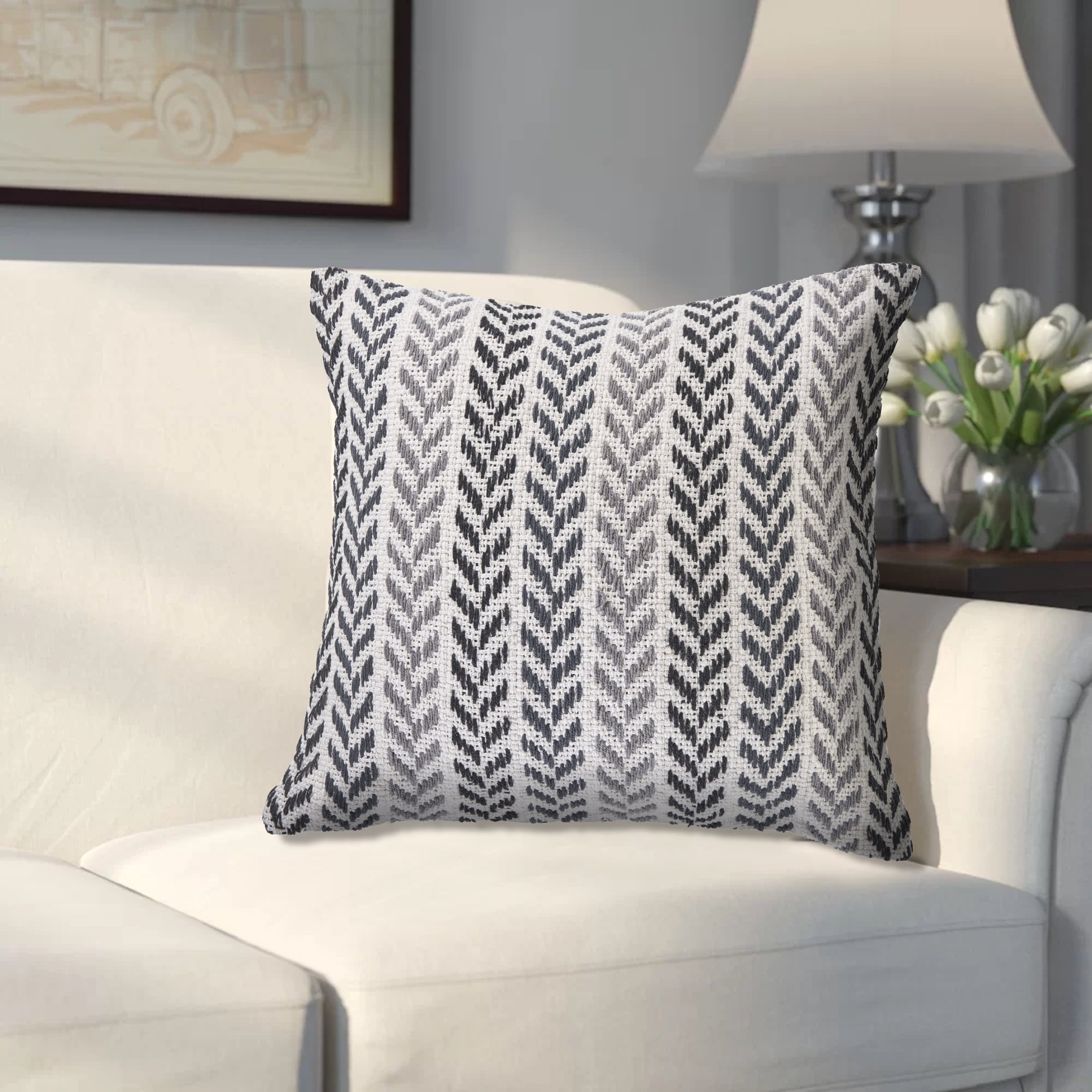 Ox Bay Black Chevron Organic Cotton Square 2 Piece Pillow Feather Filled Set
