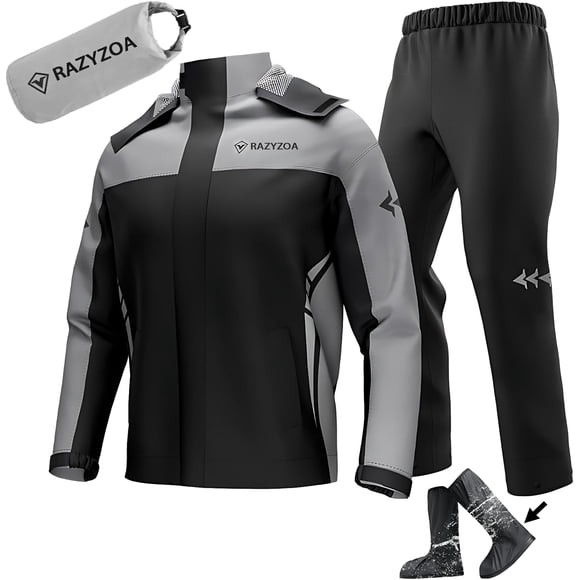 Traje Impermeable para Lluvia Motociclista, Rompevientos Impermeable Hombre, Conjunto de Impermeables para Moto, con Capucha y CubrezapatosImpermeable y Resistente al Viento.