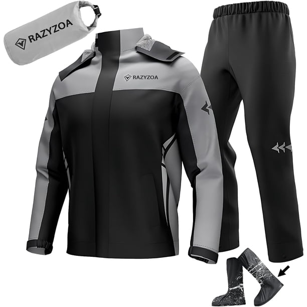 Traje Impermeable para Lluvia Motociclista, Rompevientos Impermeable Hombre, Conjunto de Impermeables para Moto, con Capucha y CubrezapatosImpermeable y Resistente al Viento.