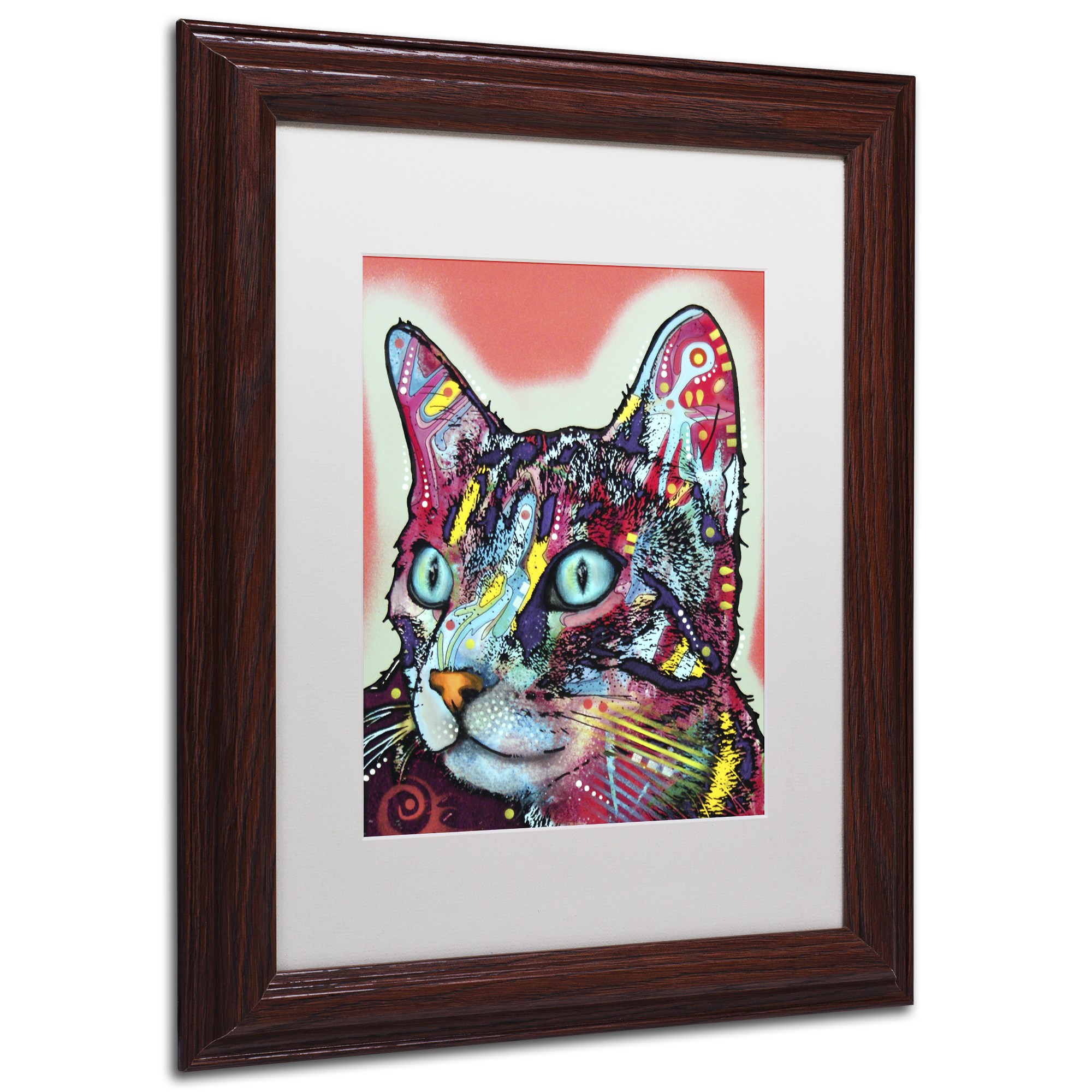 Trademark Fine Art "Curious Cat" Canvas Art by Dean Russo, White Matte, Wood Frame