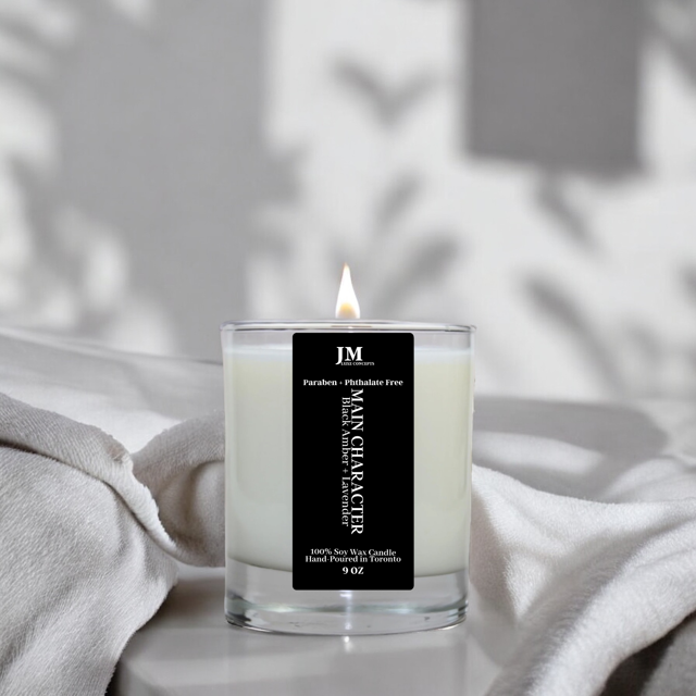 9 Oz Black Amber + Lavender Soy Wax Candle with Wooden Wick - Elegant Aromatherapy for Tranquil Evenings