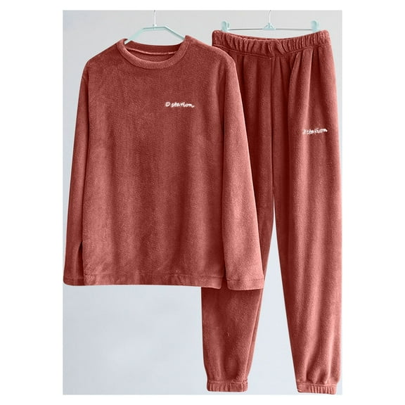jsaierl Lounge Sets for Women 2 Piece Fleece Crewneck Long Sleeve Top and Pants Sets Warm Plush Loose Home Lounewear Outfit