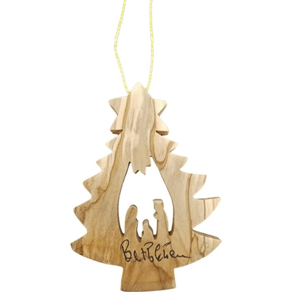 Olive Wood Bethlehem Pine Tree Nativity 3" Ornament