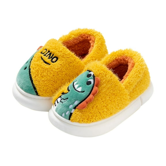 XXWXYD Kids Dinosaur Slippers Winter Plush Warm Non-Slip Flat Bottom Indoor Shoes for Boys Girls Toddler 𝖢ozy Fuzzy Lined Round Toe