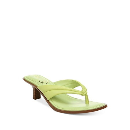 SAM EDELMAN Womens Green Padded Daphney Square Toe Kitten Heel Slip On Leather Heeled Thong Sandals 10.5 M