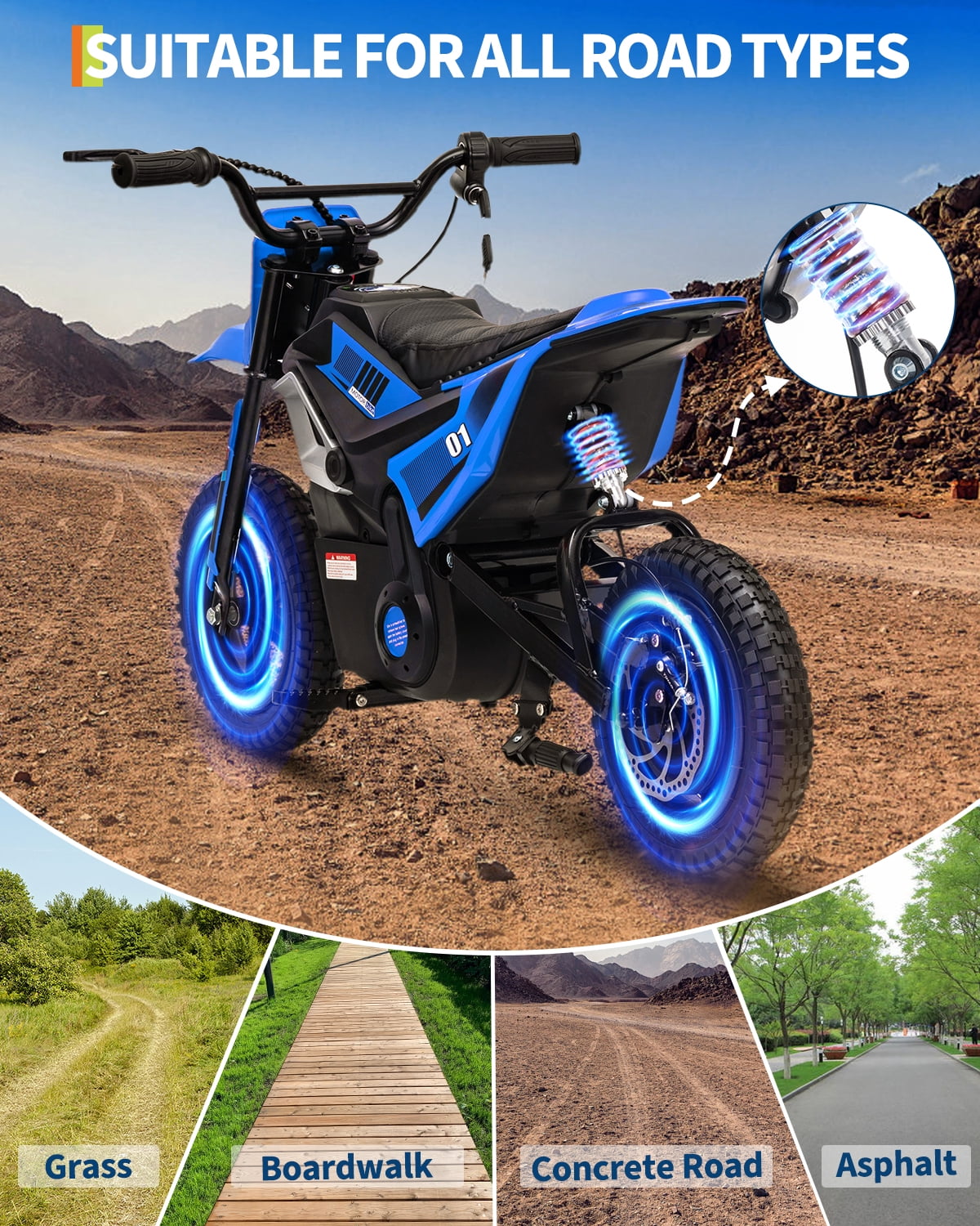 24V Kids Electric Dirt Bike - 350w Kids Motorcycle, 13.67 Mph Max Speed Electric Bike for Kid, Rear Wheel Suspension, 12 Miles Range, Twist Grip Throttle, Rubber Tire