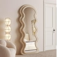 thumbnail image 2 of BOJOY Full Length Mirror , Irregular Wavy Mirror, Wave Arched Floor Mirror, Wall Mirror Standing Hanging or Leaning Against Wall for Bedroom, Flannel Wrapped Wooden Frame Mirror, 2 of 10