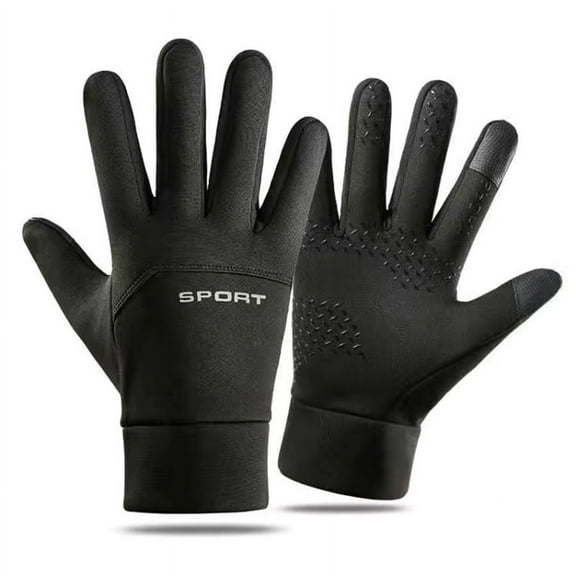 Windproof and Waterproof Outdoor Gloves, Touch Screen, Thumb and Index Finger Fingertips, Warm Gloves for Running, Cycling (black,One Size)