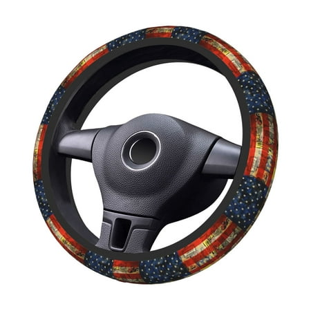 XMXT American Flag Art Print Steering Wheel Cover, Elastic Fit Most Cars, Universal Fit Multicolor