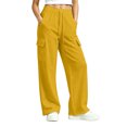 thumbnail image 5 of RUTAYY Girls Wide Leg Cargo Pants Elastic Waist Drawstring Side Pockets Trousers Trendy Relaxed Outdoor Wear Yellow, 5 of 6
