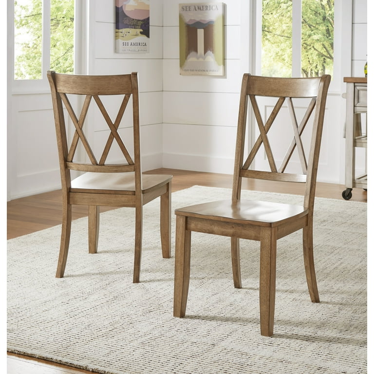 Weston Home Farmhouse Wood Dining Side Chair, Oak (Set of