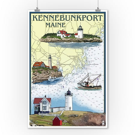 Maine Lake Charts Kennebunkport, Maine - Nautical Chart - Lantern Press Artwork (9x12 Art Print, Wall Decor Travel Poster) ()
