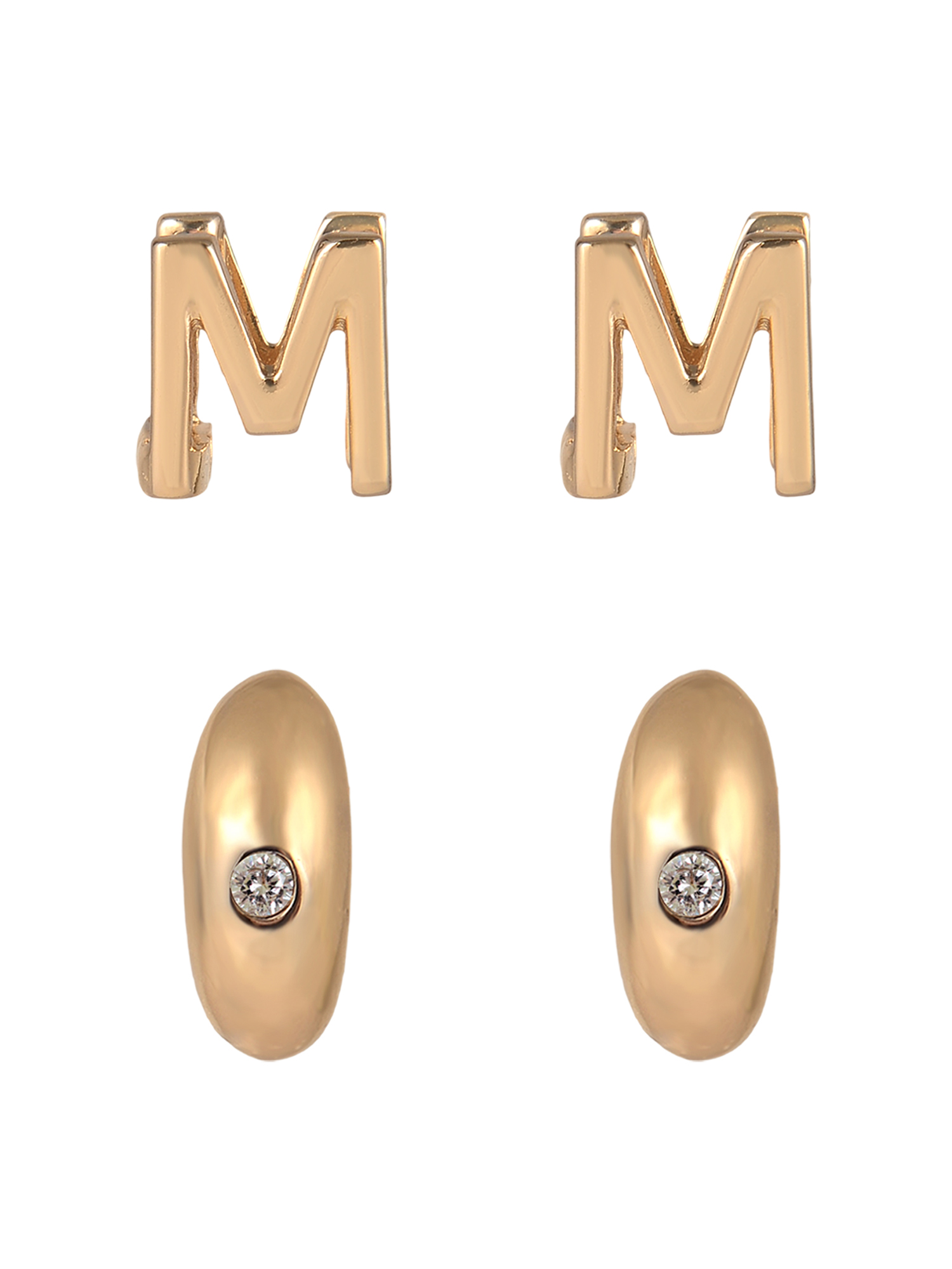 Time and Tru Goldtone 3-On Crystal Stud, Hoop, Initial "M" Earring Set