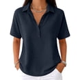 thumbnail image 4 of Dwellite Women Polo Shirts Short Sleeve Button Down Collared Golf Tee Business Casual Summer Work Tops Athletic Tennis Shirts Dark Blue 3XL, 4 of 5