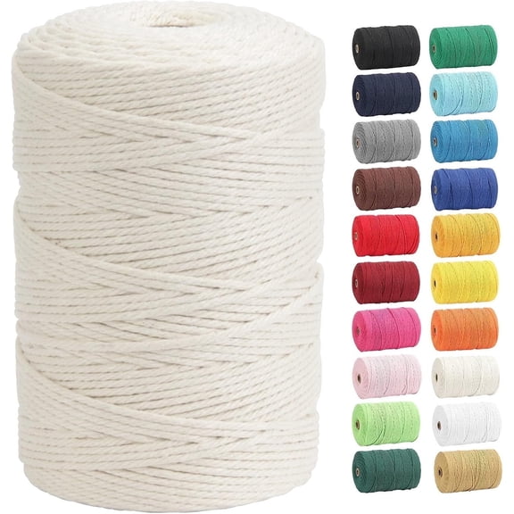 Macrame Cord 3mm x 109 Yards Natural Macrame Cotton Rope, Macrame Rope Soft Cotton Cord Craft Rope Macrame Yarn for Plant Hanger Wall Hanger