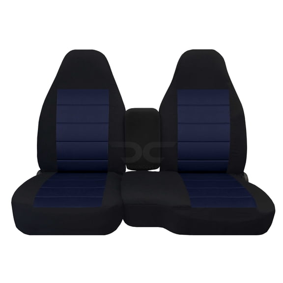 T57-Designcovers Fits 2004-2012 Chevy Colorado/GMC Canyon Velour Truck Seat Covers(Front 60/40 Split Bench)-Opening Console:Black and Navy Blue
