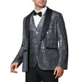 thumbnail image 4 of INSPIRE CHIC Men's Blazers Sequin Shiny Metallic Argyle Plaid Suit Jackets  XL Silver, 4 of 5