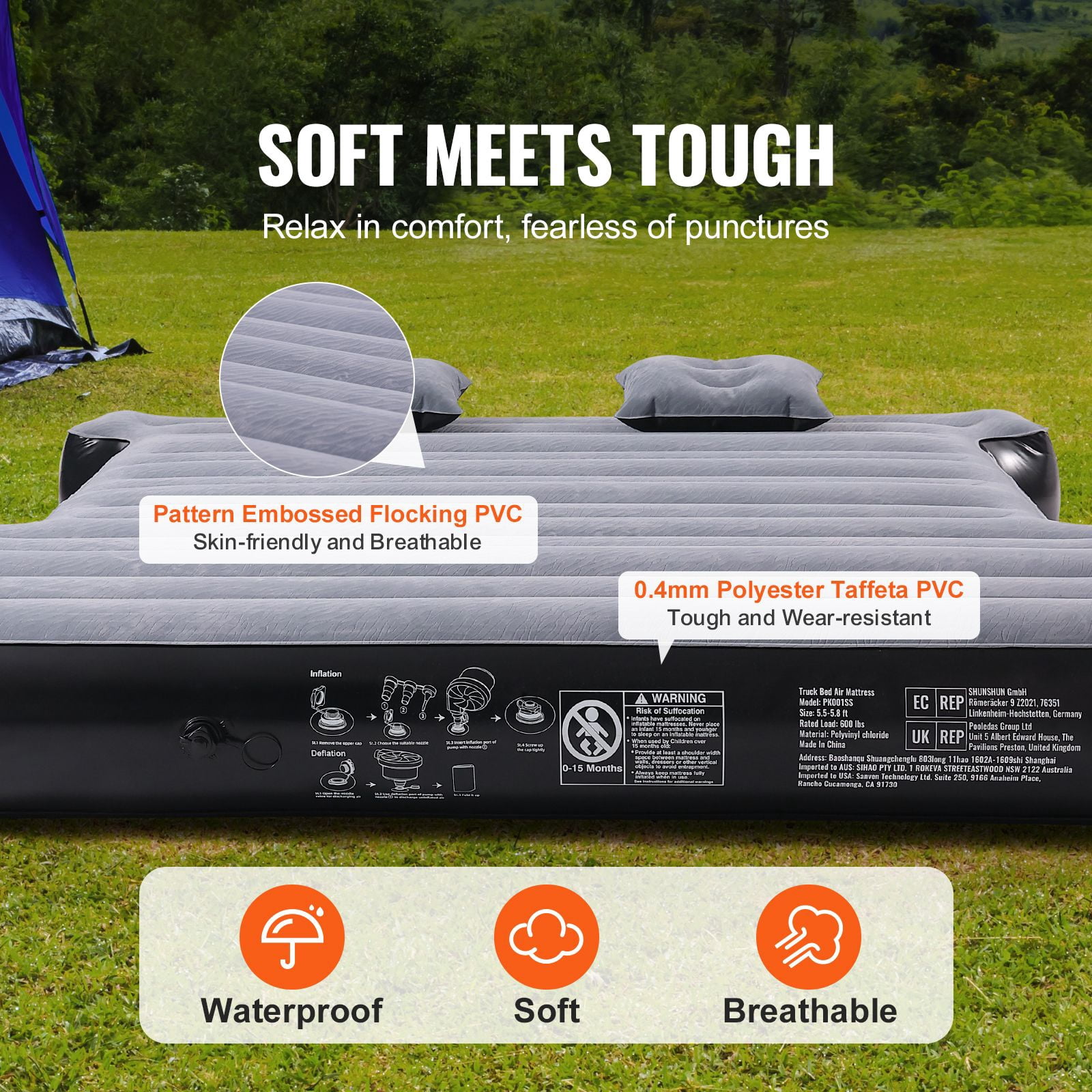 Truck Bed Air Mattress, for 5.5-5.8 ft Full Size Short Truck Beds, Inflatable Air Mattress Camping Bed with 12V Air Pump 2 Pillows, Carry Bag, for Silverado, RAM, F Series, Sierra, Titan, Tundra