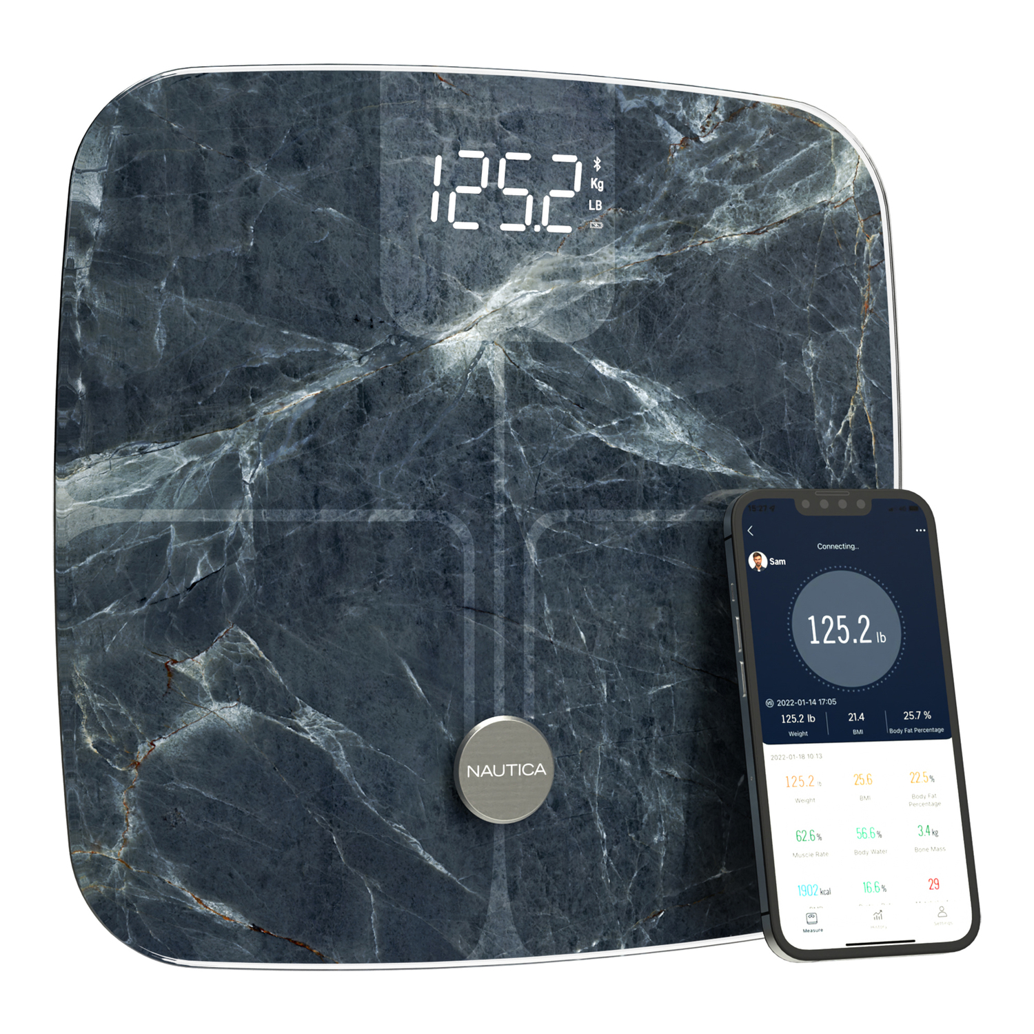 Nautica Smart Body Tracker Plus UCCSC02-12 LED Body Composition Scale with Bluetooth , Aqua Stone , 440 lb Capacity