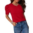 thumbnail image 2 of Wiholl Short Puff Sleeve Sweaters for Women Knit Tops 2026 Trendy Crewneck Striped T Shirts Casual Summer Blouses, 2 of 8