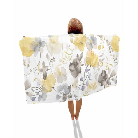 Yellow Grey Botanical Beach Towels Oversized Super Absorbent, Spring Floral Watercolor Lightweight Bath Towel Quick Dry Sets For Bathroom/Pool/Rv Camping/Beach Play/Gym Room/Picnic 30"x60"