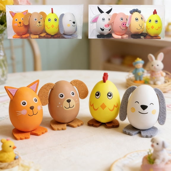 Easter Plastic Animal Egg Ornaments, Assorted Animal Print Cute Matte Colored Eggs, Shatter-Resistant Durable Tabletop Decor, for Home Office Easter Spring Holiday Basket Fillers, B