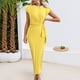 thumbnail image 2 of Vestido largo de manga corta y cuello redondo para mujer - Vestido largo de verano ligero de color liso - S-XL, 2 of 5