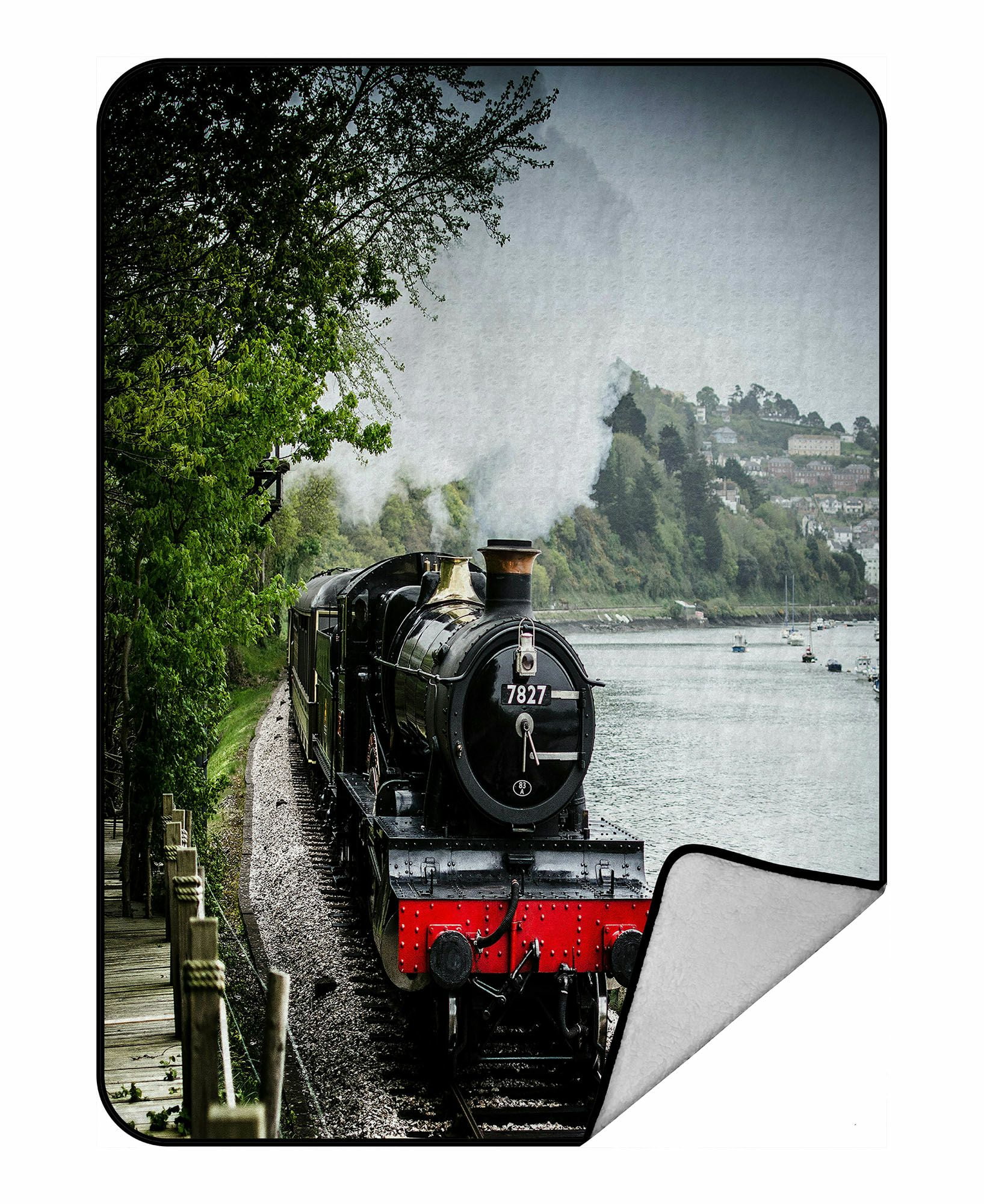 ABPHQTO Steam Train Mountain Trees Fleece Blanket Fleece Back Throw