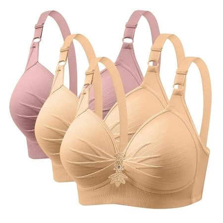 GERsome Women s Pack of 3 Push Up Bra Wireless Padded No Underwire Back Closure Bralettes Sports Bras Comfort Sleep Bra Full Coverage 3PC#2Beige/Pink L